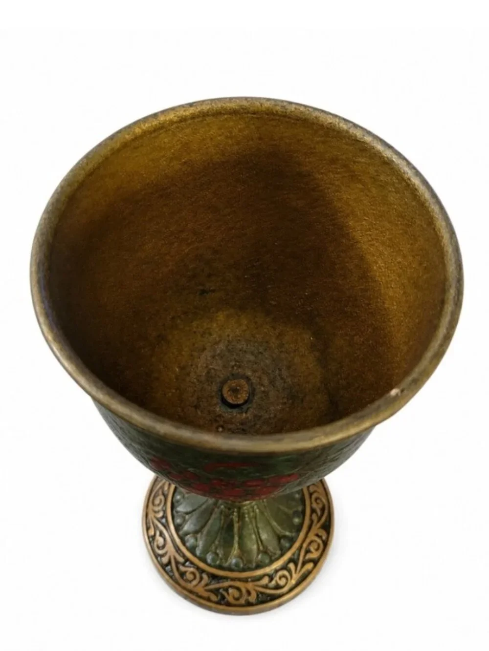 Vintage IVANROS Tijuana Mexico Metal Chalice Goblet Green Gold Grape Patina
